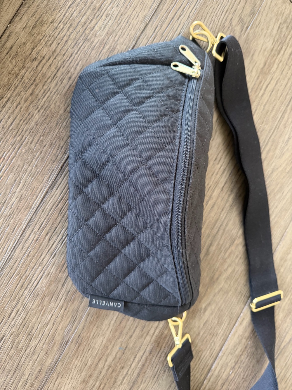 Canvelle Quilted Black Crossbody Belt Bag with Gold Hardware
